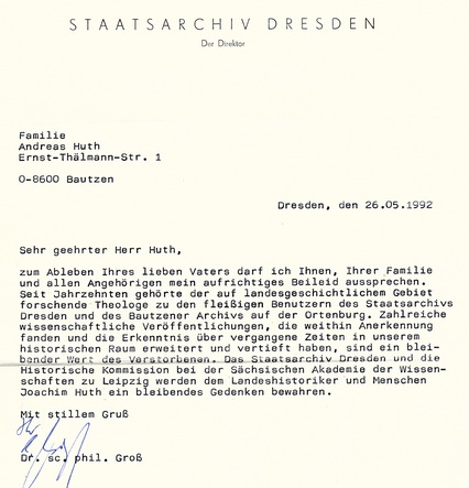Nachruf Staatsarchiv Dresden